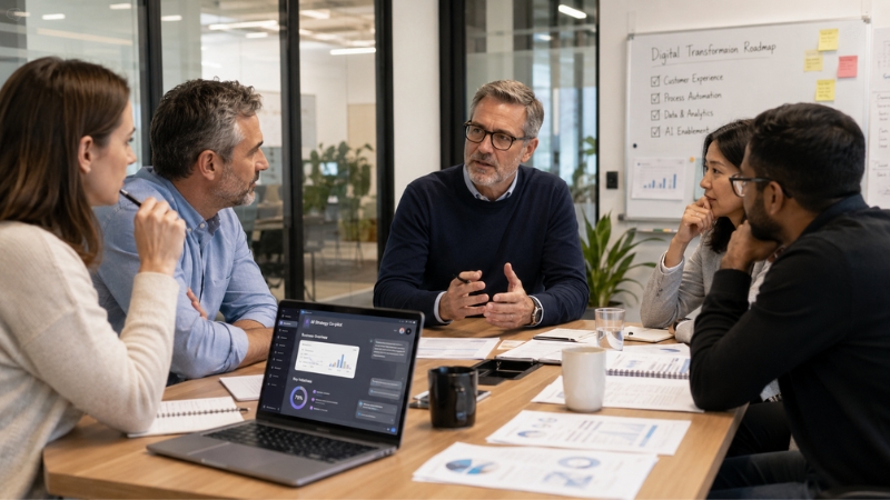 KMU-Team bei Besprechung